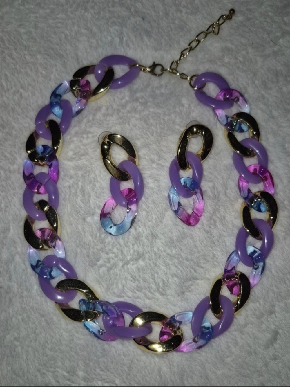 Women’s Purple Acrylic Chain Necklace and Earrings Set